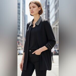 MISOOK Coat Long Full Zip Navy Blue Gray Collar Grommet Cardigan Sweater XL